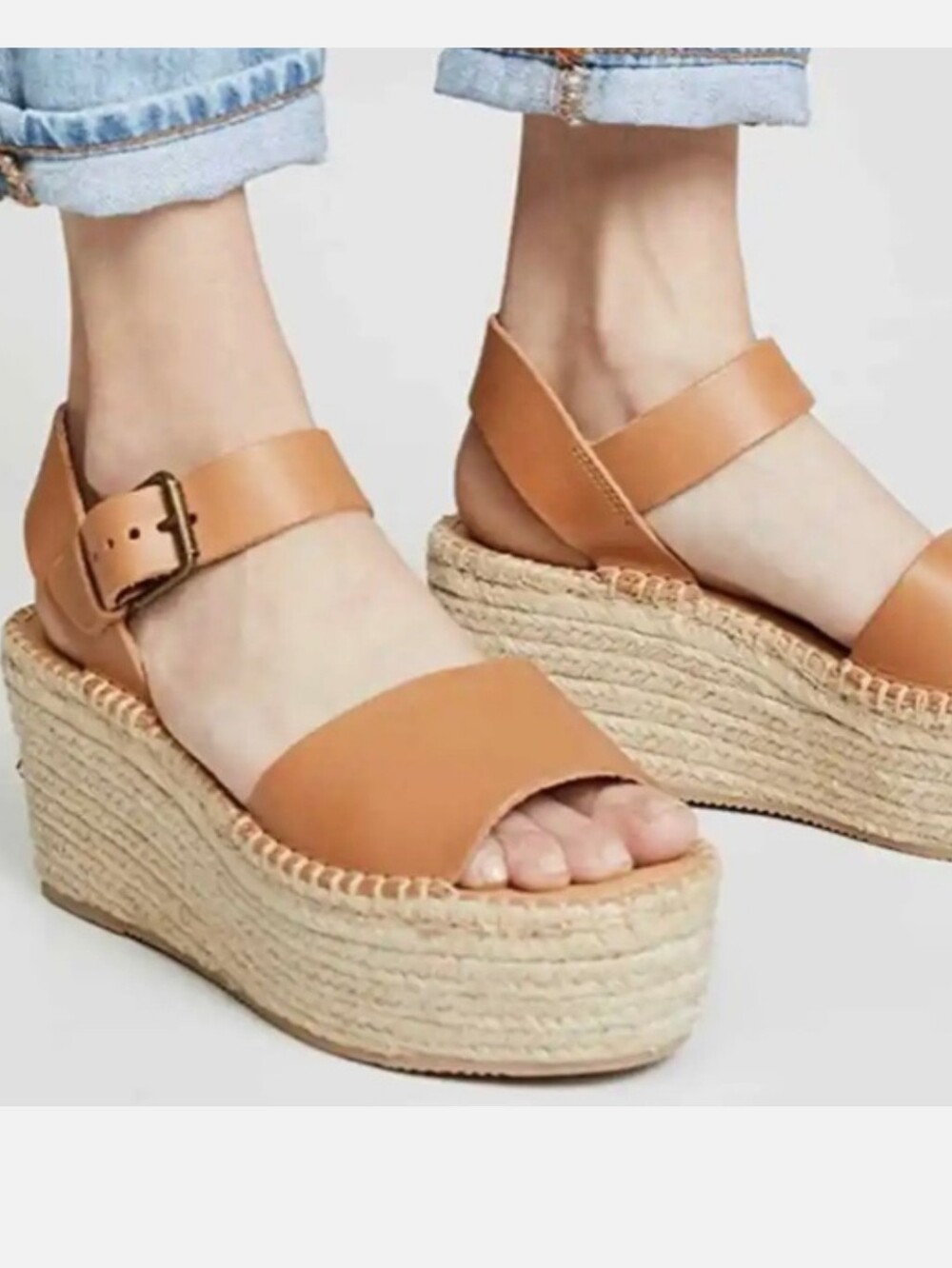 Soludos Minorca Espadrille Wedge Leather Sandals w/Ankle Strap Woman's Siz10